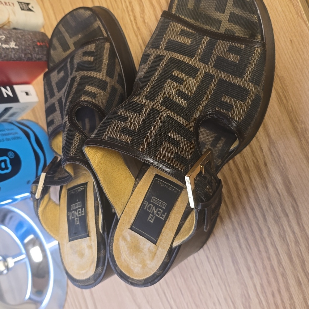 Fendi Black and Brown Monogram Sandals